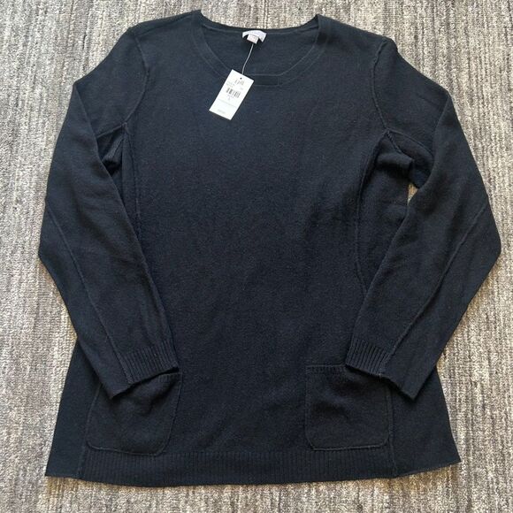 J. Jill Sweaters - Wool / Cashmere Blend J. Jill Black Tunic Sweater w/ front pockets, Size L, NWT